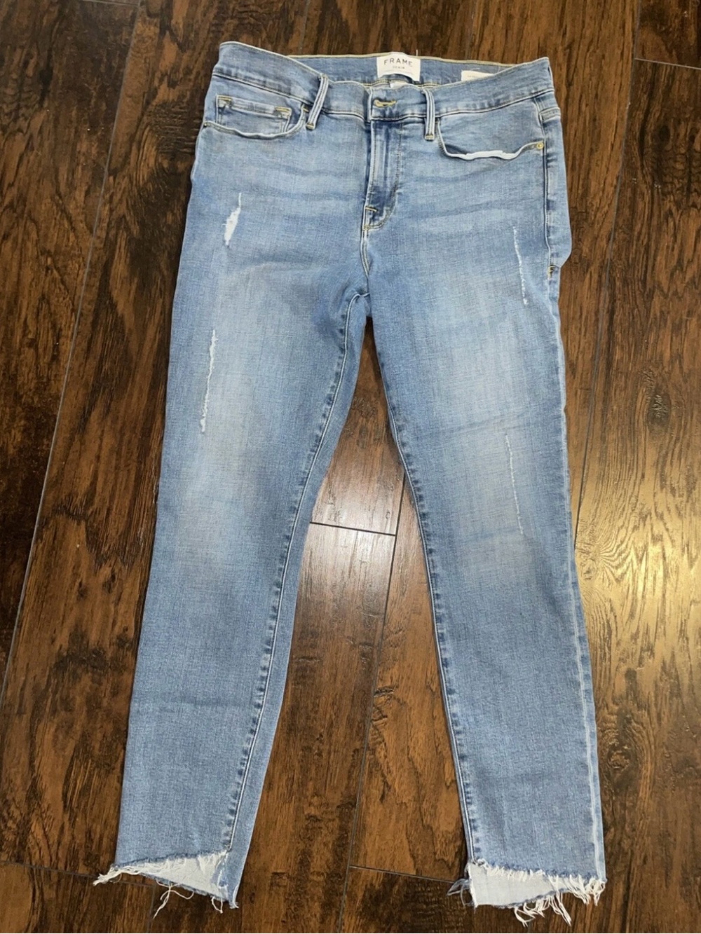 Frame le skinny de Jeanie Denim Light Blue Distressed Skinny Jeans